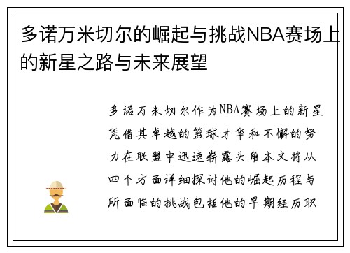 多诺万米切尔的崛起与挑战NBA赛场上的新星之路与未来展望