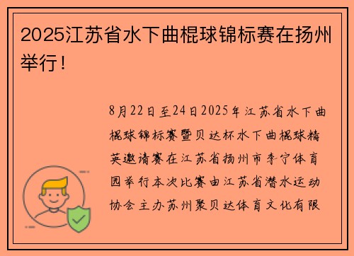 2025江苏省水下曲棍球锦标赛在扬州举行！